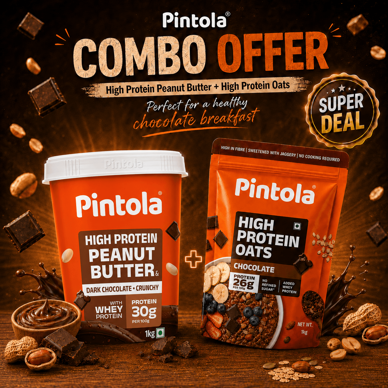 Pintola High Protein Oats and Peanut Butter (1+1 kg)