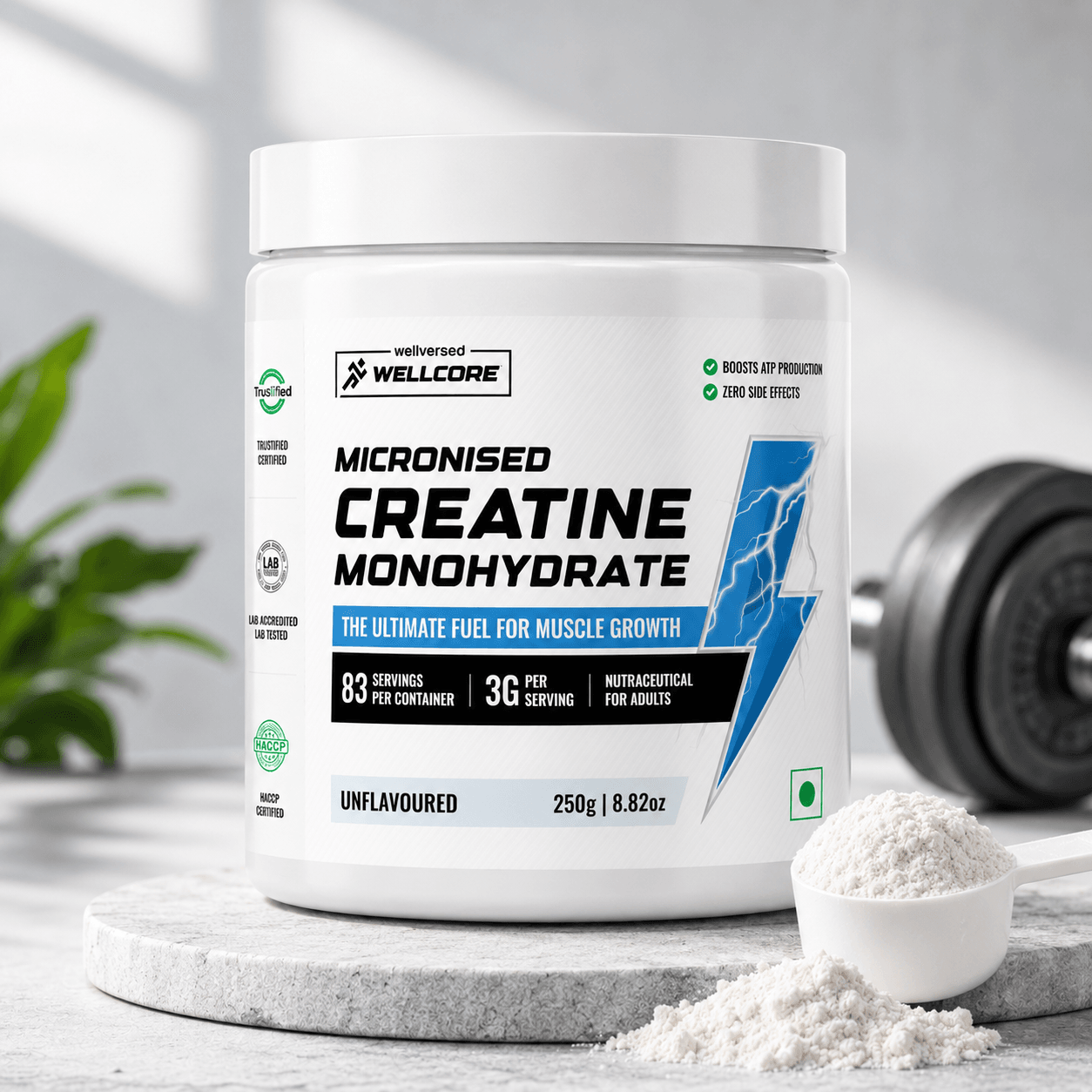 Wellcore - Pure Micronised Creatine Monohydrate Unflavored (250g, 83 servings) · 83 servings - 250g