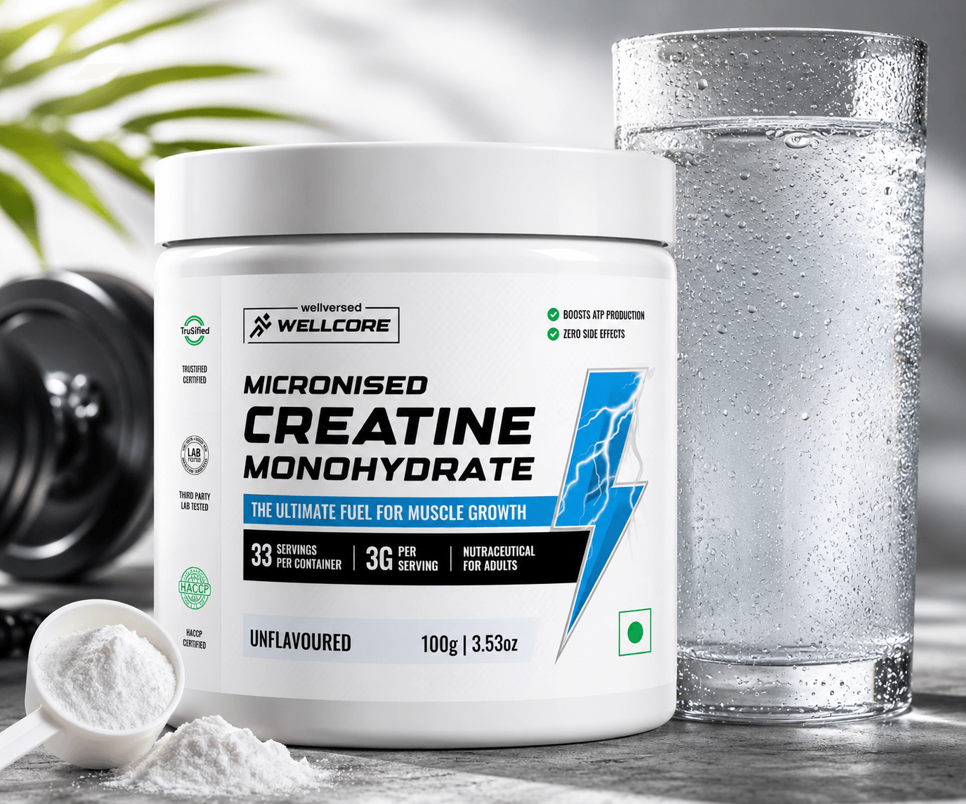 Wellcore - Pure Micronised Creatine Monohydrate Unflavored (250g, 83 servings) · 33 servings - 100g